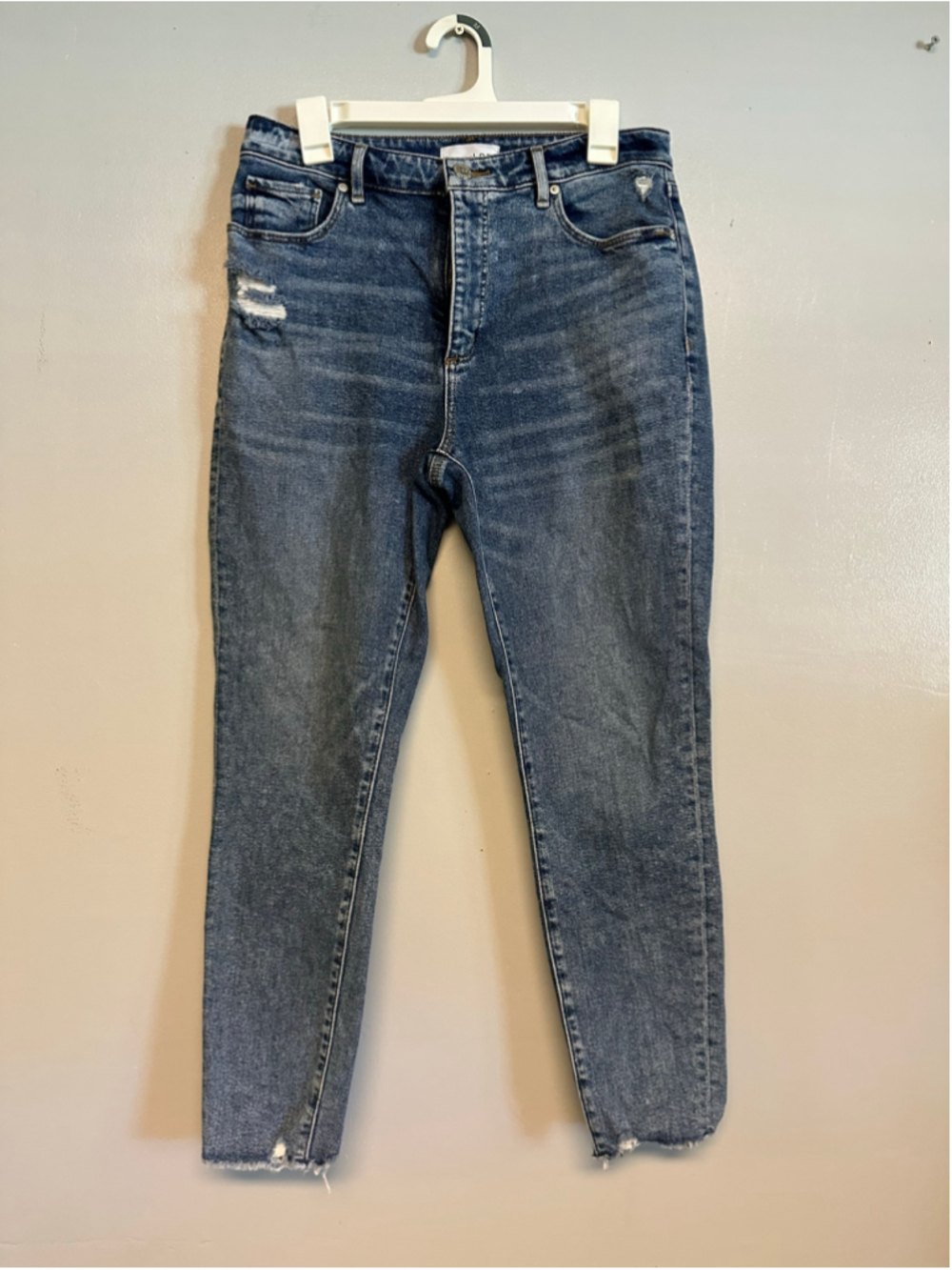 LOFT Curvy High Rise Skinny Ankle Jeans Blue Size 8 Distressed